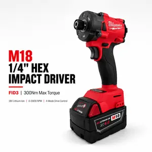 Milwaukee M18 FID3 18V Cordless Impact Driver, 1/4 Inch Hex Drive, Max 300Nm Torque, Multi-speed Adjustable 0-3900RPM & 0-4400IPM, High Power Electric Screwdriver for Furniture Assembly, Mechanical Installation & Daily Jobsite Fastening