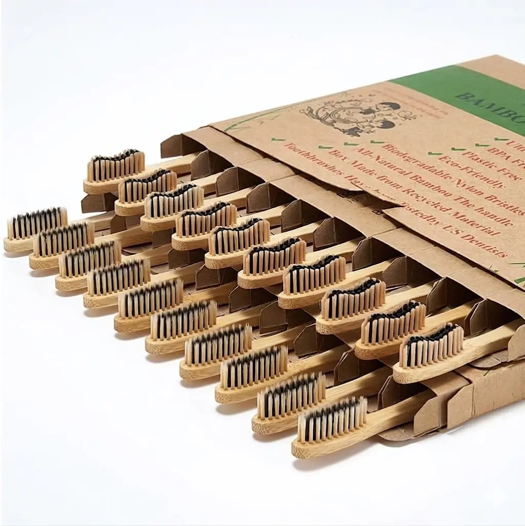 20 Count Bamboo Toothbrushes (Soft+Medium), Natural Wood Toothbrush Bulk, Eco-Friendly, BPA Free, Biodegradable & Compostable Charcoal Wooden - Reusable Travel Toothbrushes
