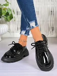 Vintage Style Women's Loafers, Closed, One Strap Decoration, British and Japanese Student Style, Round Toe, Eva Sole, Leopard Pattern, Gold Chain Decor