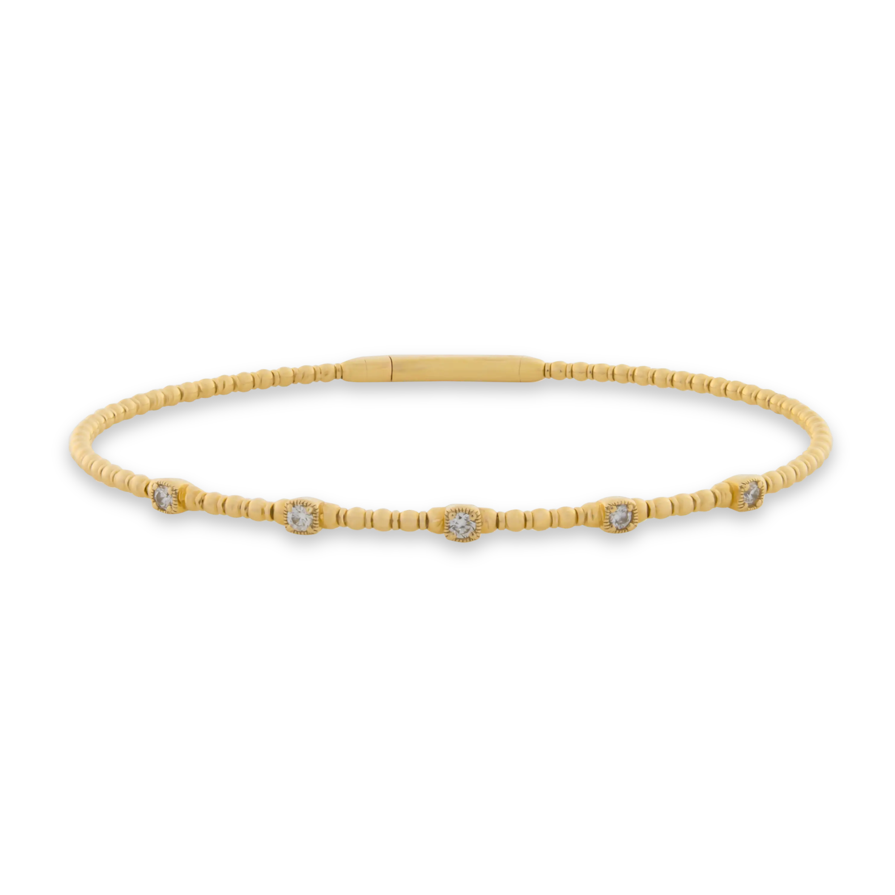 14k Solid Gold Diamond Station Flex Bangle