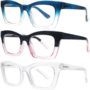 6 Pack Oprah Style Reading Glasses Blue Light Blocking Square Computer Spring Hinge Readers for Women Men