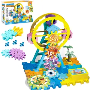 42pcs Rotating Ferris Wheel Building Blocks Set with Multicolor Dinosaur Stickers,STEM Learning Toys for Kids Age 3+ (Not Included Battery)