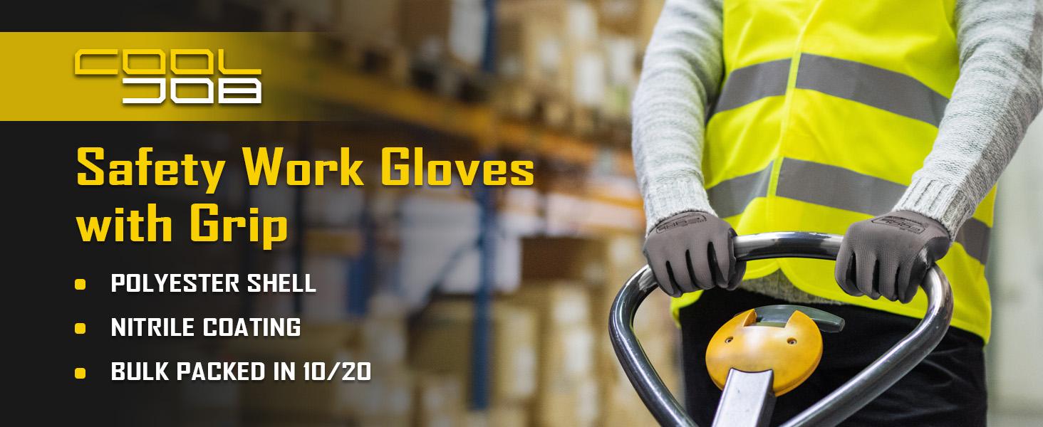 COOLJOB 10/20/60 Pairs Nitrile Dipped Safety Work Gloves with Grip, Non-slip Rubber Coated Bulk Garden Gloves（Grey）