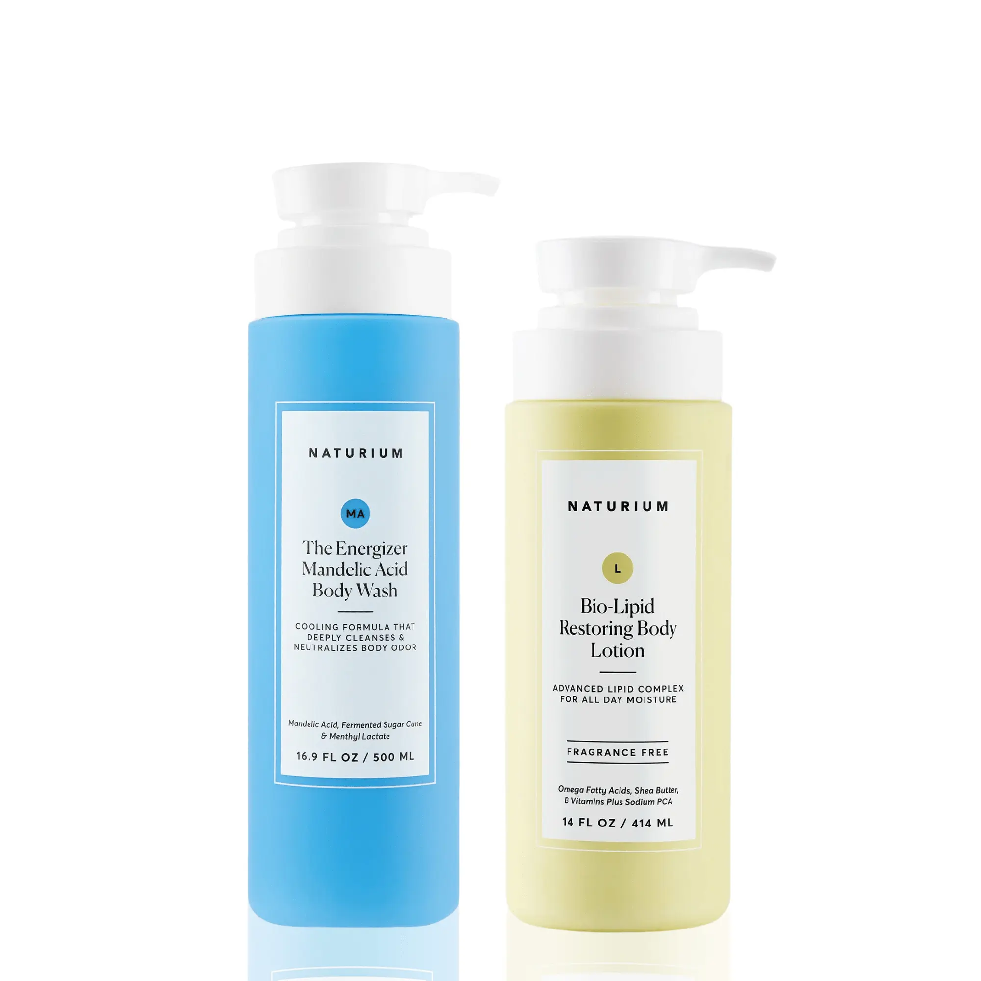 Naturium The Energizing Body Bundle, Energizer Mandelic Acid Body Wash and Bio-Lipid Restoring Body Lotion