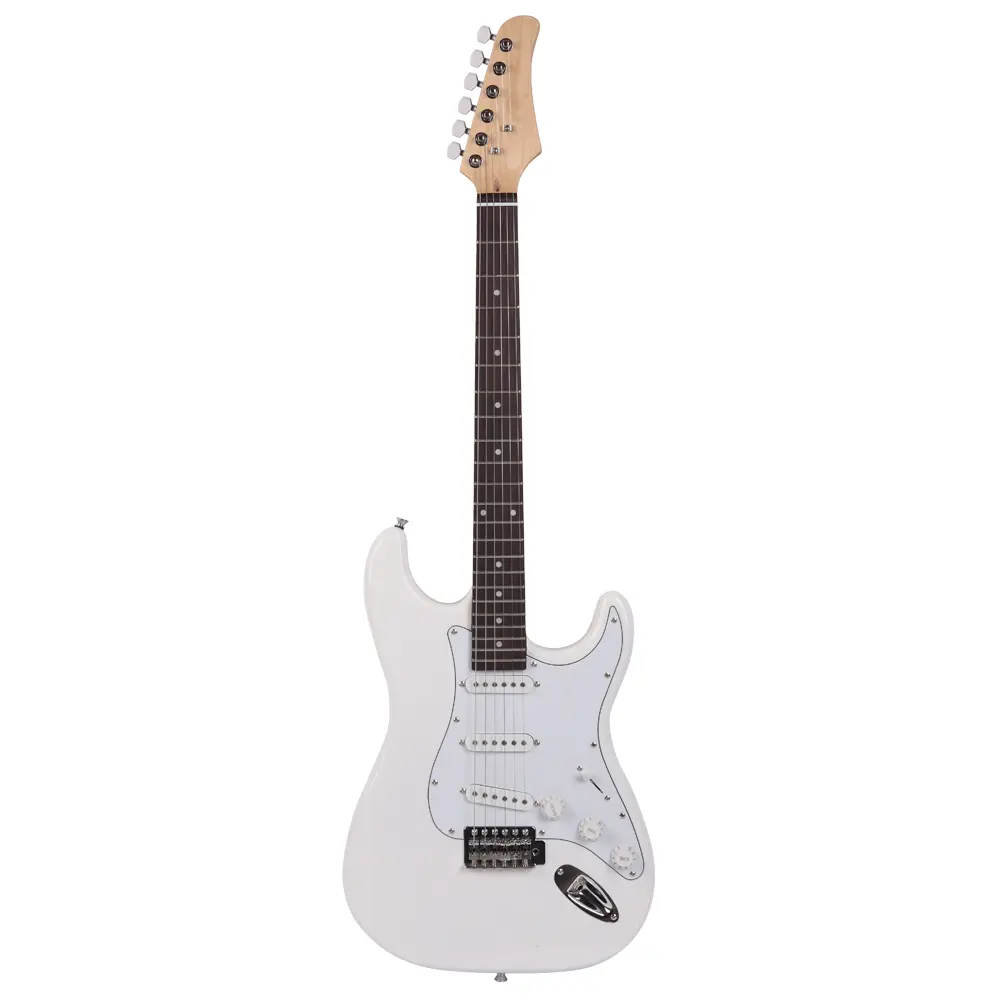 Rosewood Beginner Kids' Lightweight Acoustic Guitar Set - Classic White Finish, Rosewood Fingerboard, Electric Slider, Guitar Pickups, Extra Light Strings, Jazz Master Style, Stranger Things Inspired, Affordable Wholesale Kit with Accessories