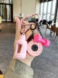 Fitness-Themed Pendant Set: Dumbbell, Barbell Plates, And Sports Water Bottle Shapes, Featuring 3d Details, Practicality, With A Carabiner, Suitable For Backpacks/Keys, Perfect For Fitness Enthusiasts To Wear Daily Or As A Gym Accessory, Fitness Keychain