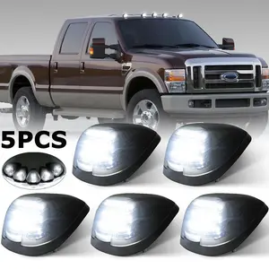 5pcs Smoked LED Cab Marker Lights White LED Roof Top Clearance Lights Running Lights Replacement For 99-16 Ford F250 F350 F450 Super Duty