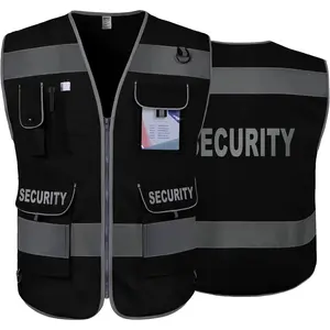 Security Vest for Men Women 9 Pockets High Visibility Reflective Safety Vest, Durable Hi Vis Construction Vest with Reinforced Sewing, Meets ANSI/ISEA, (G100S-Black, XL)