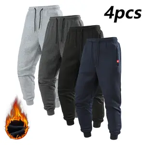 Men's Solid Color Knitted Zipper Pocket Jogger Pants with Elastic Drawstring and Red Letter Pattern Design, Fleece Lined, Casual Loose Stretchy Sports Pants fathersdaygift