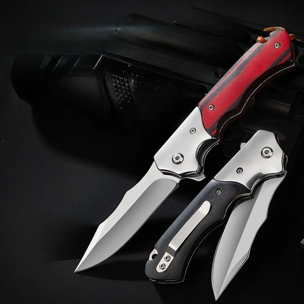 Folding Pocket Knife with Ergonomic Wood Handle, Compact EDC Tool with Stainless Steel Blade, Internal Locking System & Pocket Clip for Camping & Fishing