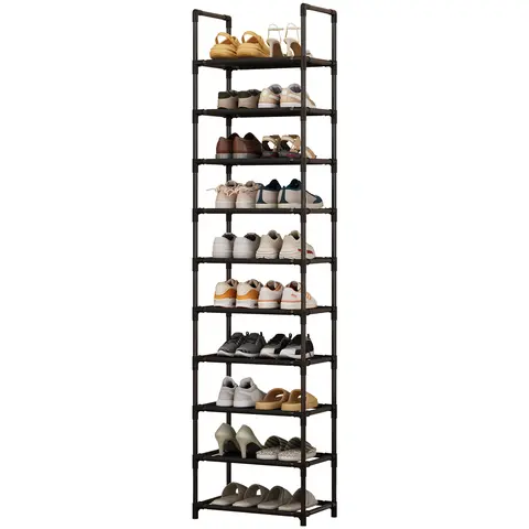 10-Tier Durable Metal Frame Standing Shoe Rack Organizer - Toolfree Setup, Removable Shelves, Vertical Shoe Storage Shelf for Bedroom, Dressing Area Small-Space Corner Storage