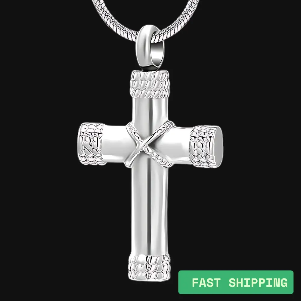 Custom Memorial Cross Urn Pendant Necklace – Lord’s Prayer Ashes Keepsake Jewelry – Unisex Cremation Jewelry with Spiritual Healing Crystal Style