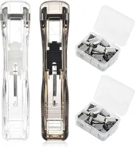 Portable Binder Clip Stapler, Includes 100 Reusable Clips, Handheld Paper Clam Clip Dispenser Large Size, Mini Push Stapler Clamp Staplers for Desktop Document Home School Desk Office(2PCS)