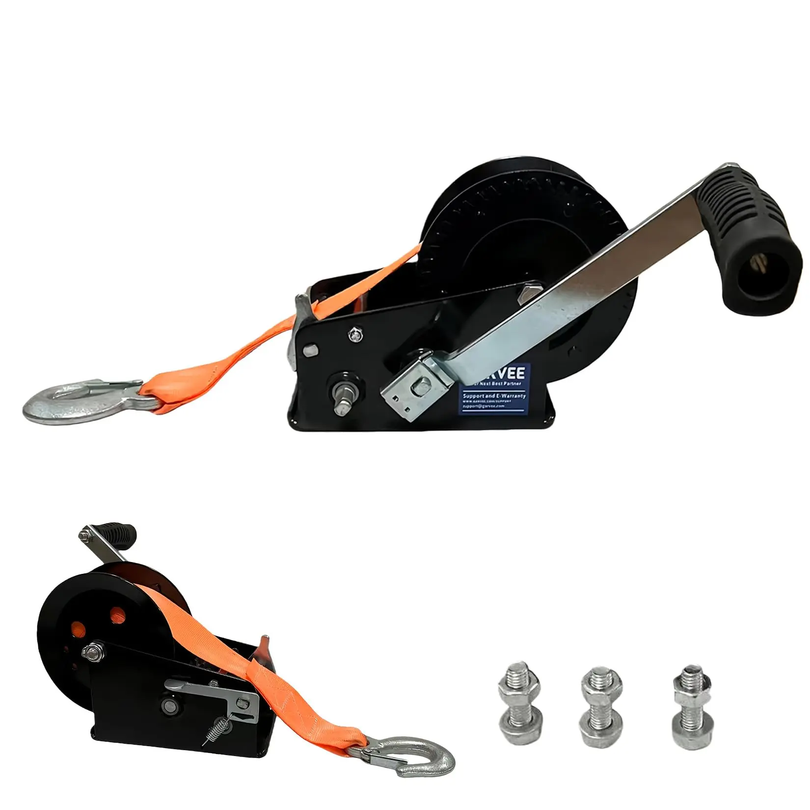 Garvee Heavy Duty 3500lbs Boat Trailer Winch with 33FT Strap, Dual-Speed 4:1/8:1 Gear Ratio, 2-Way Ratchet, Professional Hand Crank for Boats, Trailers, Trucks, RVs, ATVs, Jet Skis