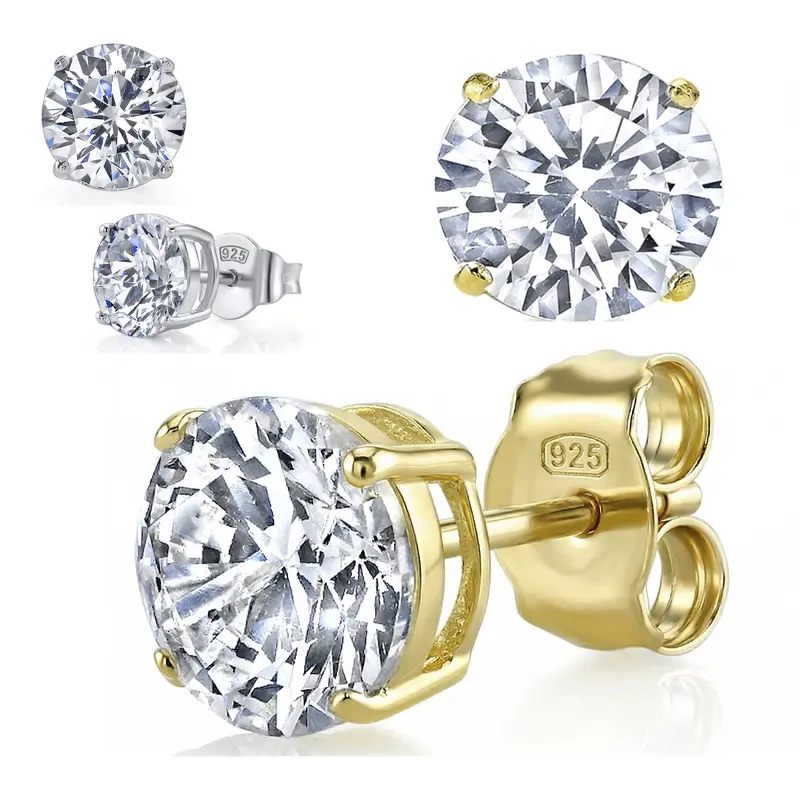 Metal Masters Co. 925 Casted Sterling Silver-Plated Prong-Set Round Stud Earrings Jewelry, 1.5 Total Carats Brilliant 6mm Cubic Zirconia (0.75ct Each), Butterfly Backs, Modern Female Everyday Accessories