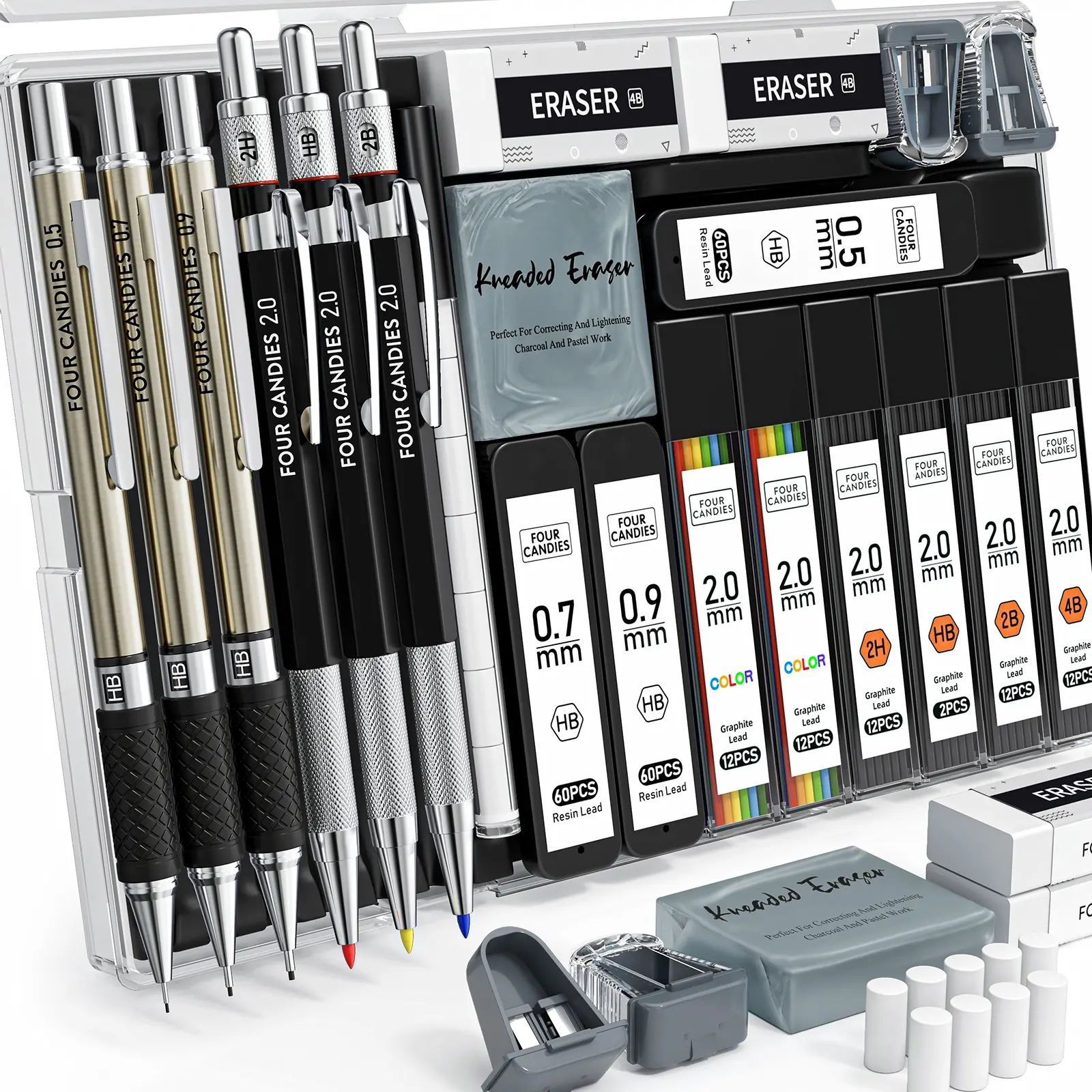 FourCandies 25PCS Art Mechanical Pencil Set with Metal Artists, 0.5mm, 0.7mm, 0.9mm & 2mm Lead Holders, 432PCS Graphite Lead Refills, Office Stationery & School Supplies for Drawing Sketching, Christmas Gift HolidayHaul - Writing