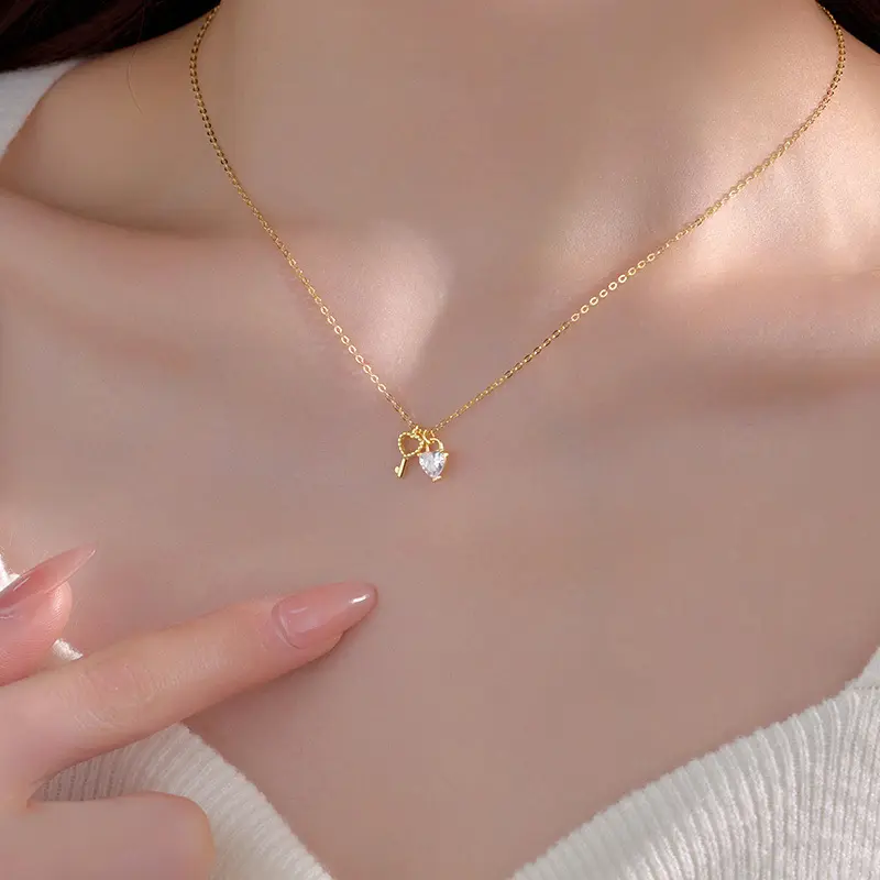Women's 2026 Trendy Instagram-Style Heart & Key Titanium Steel Collarbone Necklace - Minimalist, Metallic Silver, Unique, Affordable Luxury, Casual Daily Wear (Perfect Gift for Girlfriend)