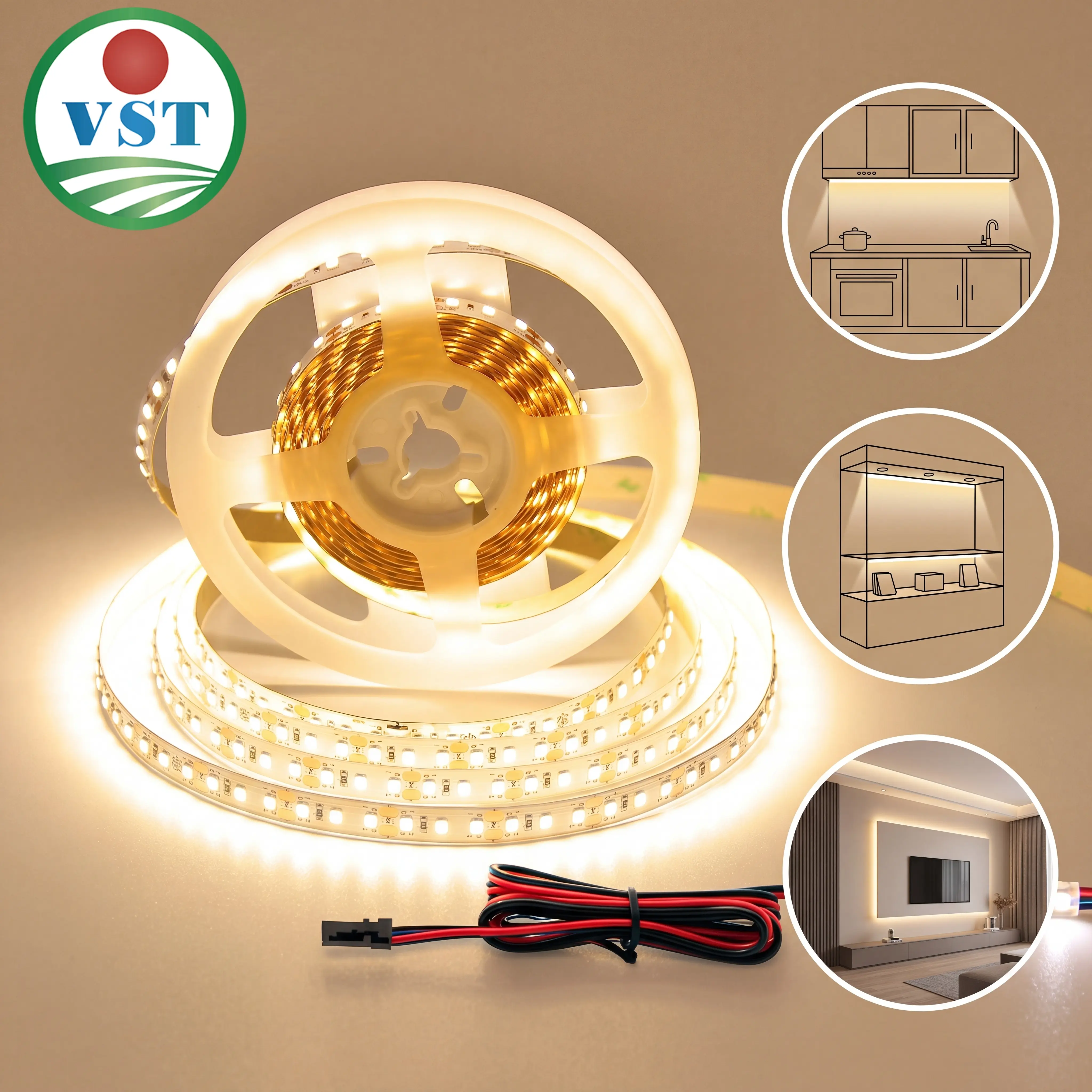 VST 12V Natural White LED Strip Lights - 4000K 16.4ft Black, 120LEDs/9.6W/1000Lm per M, CRI 90+, ETL-Listed, Cuttable Connectable Dimmable Indoor Under Cabinet Lighting (No Driver Included)