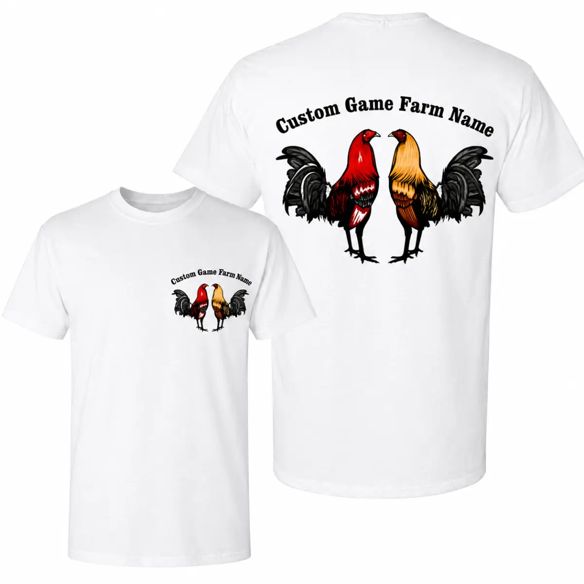[Leave A Note Or DM For Us]Custom Name GameFarm Rooster Shirt, Gamefowl Style, Game Farm Life, Black Personalized Gallo Graphic Tee, Your Name Gamefarm T-Shirt, Front and Back Rooster Gift for Men