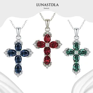 LunaStdla Colouful Crystal Cross Pendant Necklace - Faith Vintage Sparkle Crystal Cross for Women Men Unisex, Unique Design Suitable for Daily Wearing Church Easter Perfect for Birthday Christmas Gift