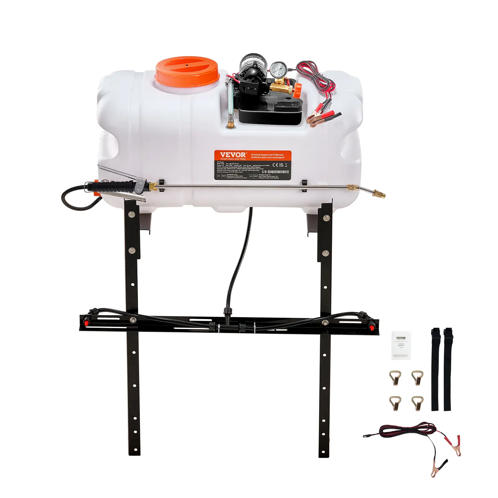 【summerfinds】VEVOR ATV Spot Sprayer, 15.9 Gal/60 L ATV/UTV Broadcast Sprayer with A Nozzle Boom, 12 V Pump Weed Sprayer with Water Tank, 1.9 GPM Flow Rate, Adjustable 0-72 PSI, 20FT Hose, White
