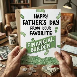 Funny Father's Day Card with Blank Inside, "Financial Burden" Rude Greeting Card for Dad, DIY Personalized Heavyweight Cardstock with Envelope, Hilarious Gift from Son or Daughter