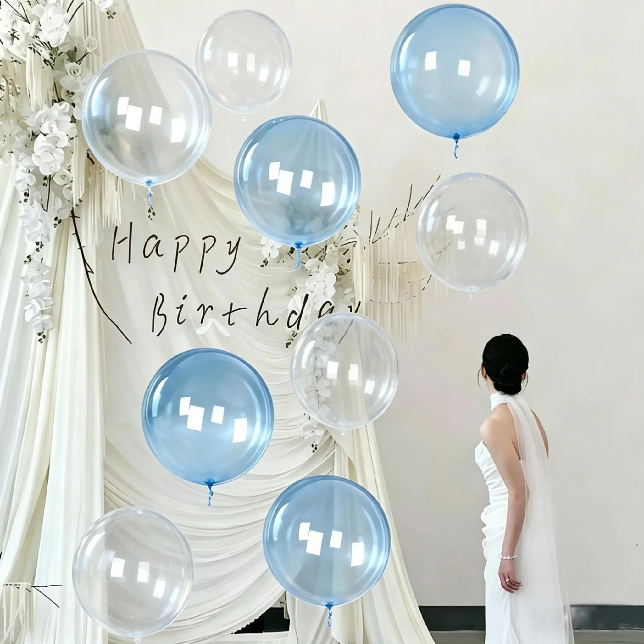 10pcs/20pcs 18-Inch Blue Crystal Balloons + Transparent Balloons, Perfect for Parties and Events, Durable and High-Quality Design, Birthday Balloons