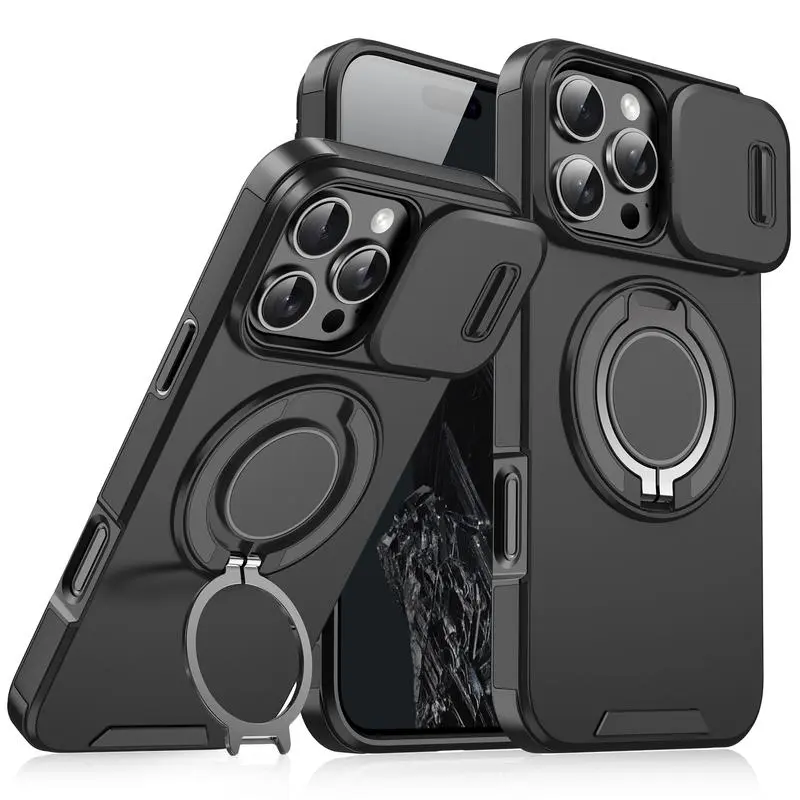 Compatible with for iPhone 17 Pro Max/16 Pro/15 Pro/14/13/12 For iPhone 17 16 15 14 13 12 Pro Max Camera case, 360-degree rotating ring stand phone case-HN16-1