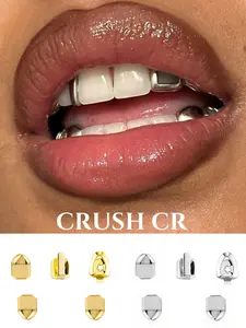 CRUSH CR 14/18K Gold Plated Grillz Set for Women Hypoallergenic Removable, Perfect for Hip Hop Concerts Streetwear Fits Club Nights Urban Street Style Durable Tarnish-Resistant Plating Ideal Bling Dental Jewelry to Elevate Your Unique Style, Golden Color