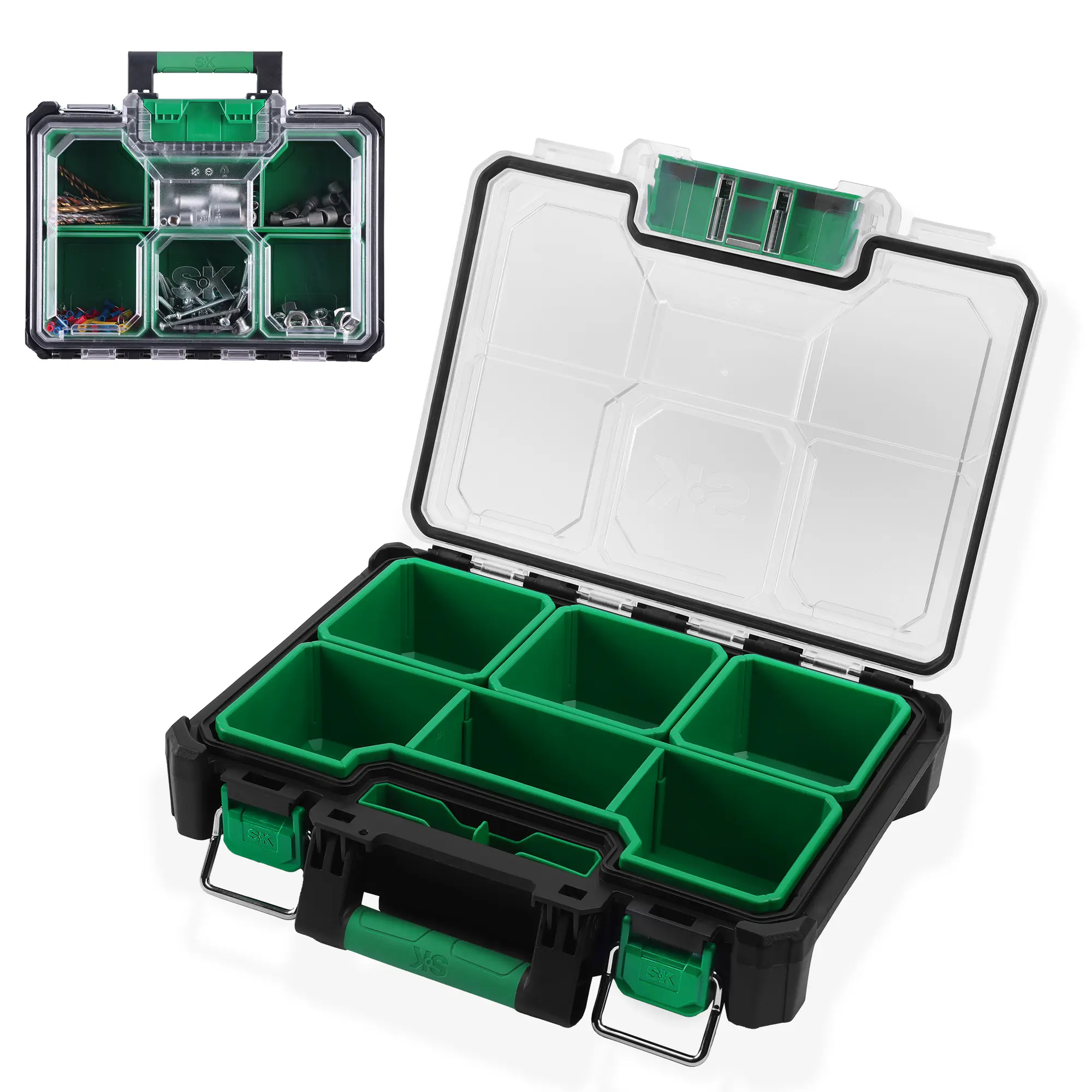 #summersale SK Small Part Organizer, Stackable Tools Box Organizer with Compartments and Removable Dividers, Transparent Lid, Waterproof & Impact-Resistant Design, for Small Tools and Accessories