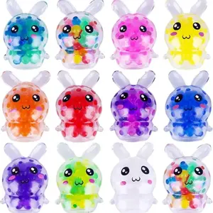 12 Pcs Easter Bunny Mini Squeeze Balls,Random Color Easter Basket Stuffers, Easter Egg Fillers, Kawaii Squishies Stress Relief Fidget Toys for Kids Boys Girls Toddlers Gifts Party Favors