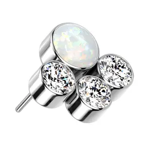 Array White Opalite Clear CZ Titanium Threadless Top