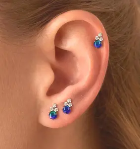 Gold Opal Earrings, 18G/16G Titanium Australian Opal Floral Stud Earring/Conch/Tragus/Helix/Cartilage/Internally Threaded • Flat Back Earring • Screw Back Studs