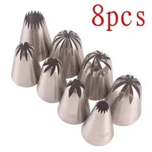 8pcs Large Metal Cookies Tip Sets  Cream Decoration Tips Set Pastry Tools Stainless Steel Piping Icing Nozzle Cupcake