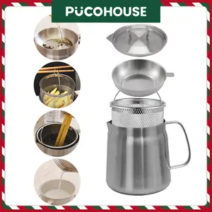 Grease container Stainless Steel Bacon Grease Saver with fine mesh filter 2 L /68 fl oz oil Container Grease tank with dust lid suitable for kitchen storage of frying cooking grease