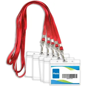 ID Badge Holder Lanyards with  Badge Card Bulk Lanyard for Name Tags Holders(Red)