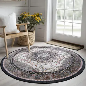 Washable Round   rugs for living room ，4ft Non Slip Vintage Circle Rugs for Bedroom Soft Non Shedding Boho Round Bedside Carpet for Dining Room Bathroom College Dorm