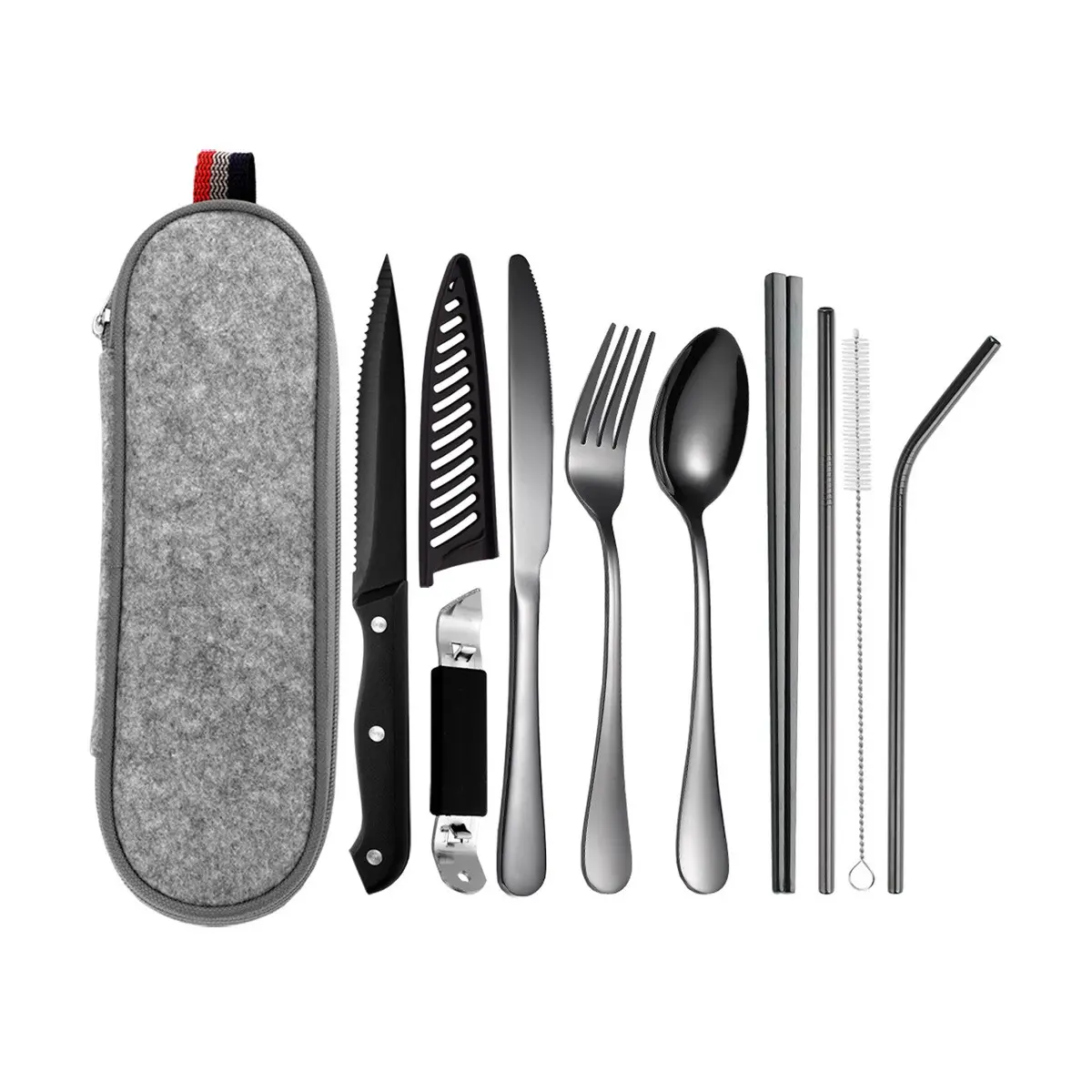 10-Piece Stainless Steel Travel Cutlery Set for 1 Person, Reusable Flatware Set with Storage Box, Camping Work Meal Kit, Handy Set Utensils, Camping Cooking Utensils, Camping Kitchenware, Camping Equipment, Camping Supplies, Camping Gear