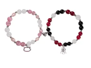 2PCS Spider Kitty Matching Bracelets  Charm Stretch Beaded Bracelets  Friendship Bracelet  for Couple Lover Jewelry Gift