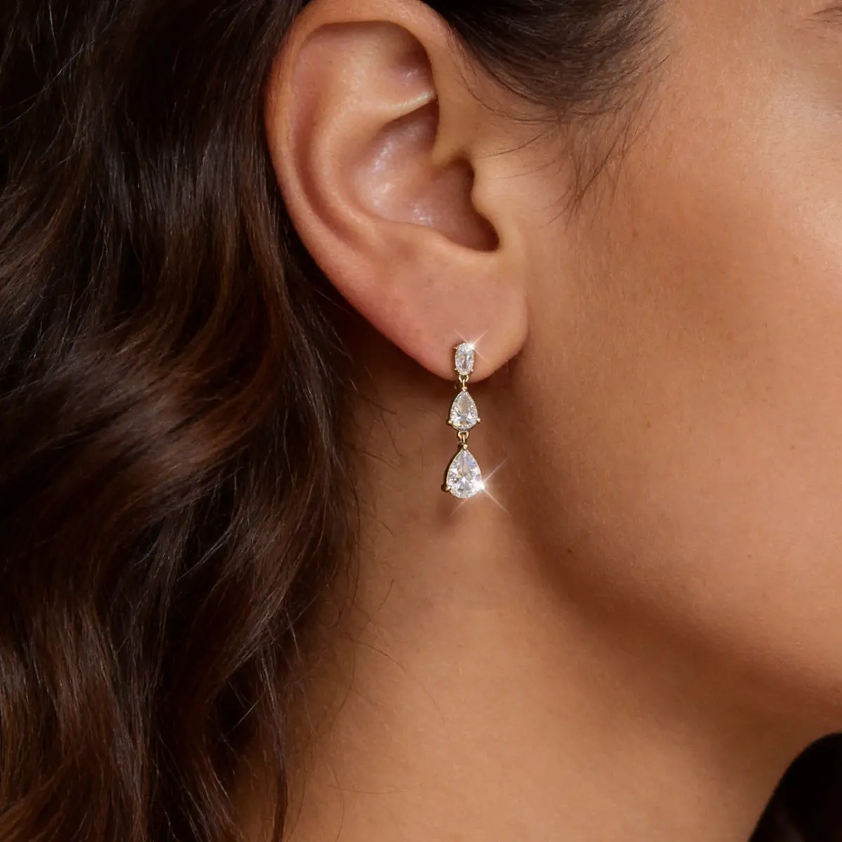 Dangle Earrings for Women, Elegant Wedding Earrings 14K Gold Plated Long Cubic Zirconia Drop Earrings for Women Trendy Dainty Bridal Earrings Cute Dangly Wedding Jewelry