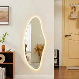 Irregular Full Length Dressing Mirror – Tempered Glass LED Mirror with Dimmable Light, HD Clear Reflection, Modern Wall Mirror for Bedroom, Bathroom & Entryway