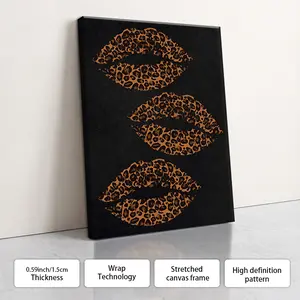 Black Leopard Print Lip Poster Canvas Wall Decor, Optional Frame, Fashionable Decoration, Modern Minimalist Art, Perfect Gift For Wild Enthusiasts, Home Decoration Item, Suitable For Living Room, Entrance Hall, Bedroom, Bathroom.