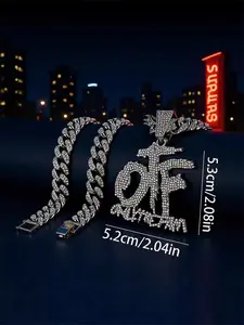 Luxury Hip Hop Full Rhinestone Otf Letter Alloy Necklace Set, Unisex Party Pendant Chain, Cool Nightclub Jewelry for Men and Women, All Seasons