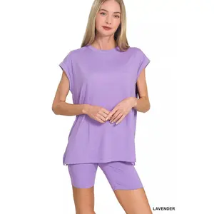 Zenana Brushed Dty Microfiber Top & Biker Shorts