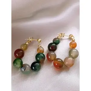 Women's Elegant Colorful Beaded Hoop Earrings, 1 Pair Trendy Vintage Chic Gorgeous Jewelry As Gift for Girlfriend Daily Decor