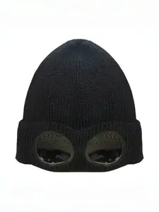 Unisex Ski Hat with Sunglasses, Knit Sports Cap, Pilot Style Beanie, Windproof Warm Winter Headwear for Men & Women, Knitting Beanie