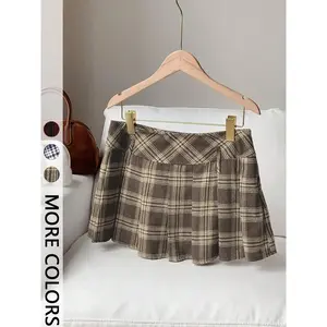 Women’s retro pleated skirt, Y2K mini short skirt with a high waist and anti-exposure design, featuring a classic plaid check pattern for school and everyday wear, as well as Valentine’s Day dates and parties