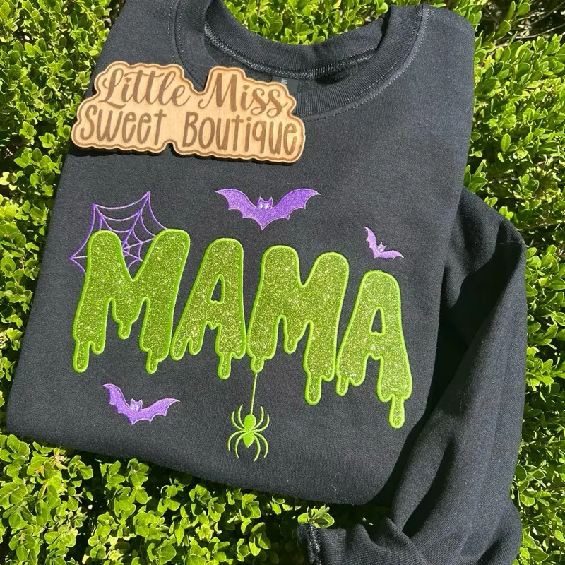 Mama Drip Glitter Embroidered Halloween Sweater