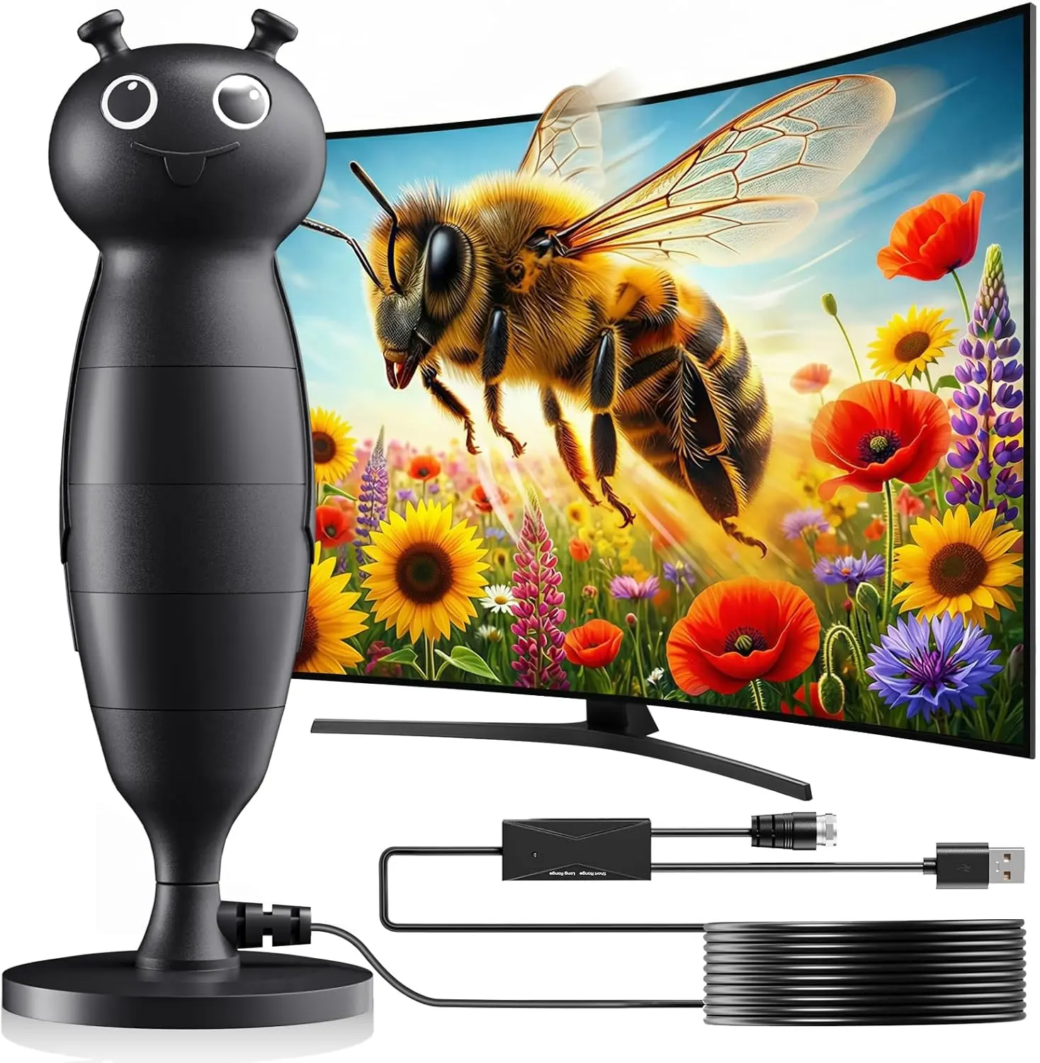 Bee TV Antenna with Magnetic Base,Digital TV Antenna for Smart TV Indoor,TV Antenna for Local Channels，Long Range Reception -Easy Installation Antennas for 1080P TVs,High Gain Compact Antenna