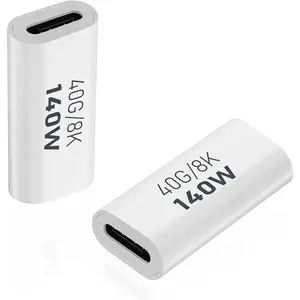 2 Pack USB C Female to Female Adapter, USB Type C Coupler Extender Support 140W, 40Gbps, 8K@60Hz for Thunderbolt 4/3, MacBook Pro/Air, Laptop, Phones and More Type C Devices (White)